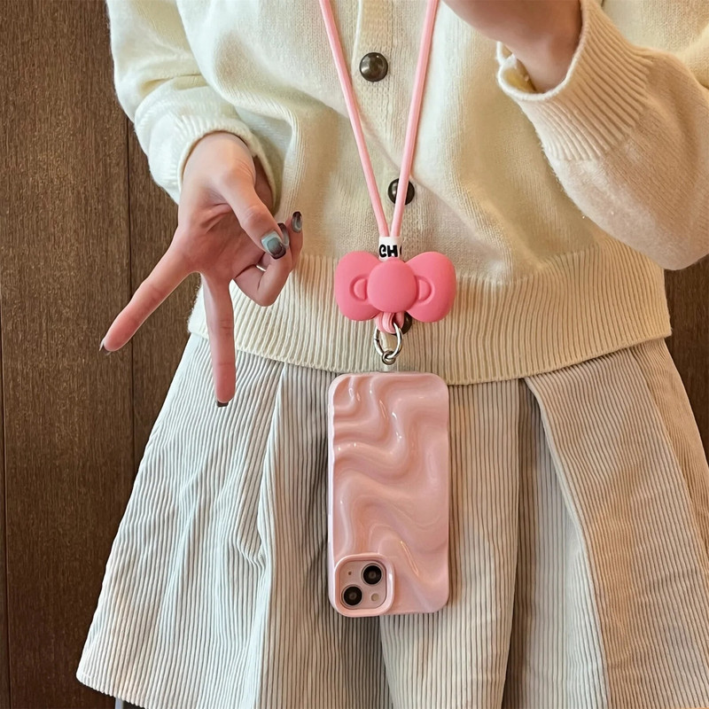 Universalus karoliai Korėjos mobilusis telefonas Crossbody Pink Bow silikoninis dirželis, skirtas iPhone 14 13 12 15 Pro Max Samsung Flip 3 4 grandinėle
