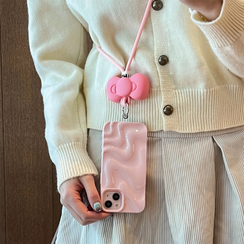 Universalus karoliai Korėjos mobilusis telefonas Crossbody Pink Bow silikoninis dirželis, skirtas iPhone 14 13 12 15 Pro Max Samsung Flip 3 4 grandinėle