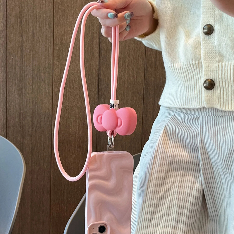Universalus karoliai Korėjos mobilusis telefonas Crossbody Pink Bow silikoninis dirželis, skirtas iPhone 14 13 12 15 Pro Max Samsung Flip 3 4 grandinėle