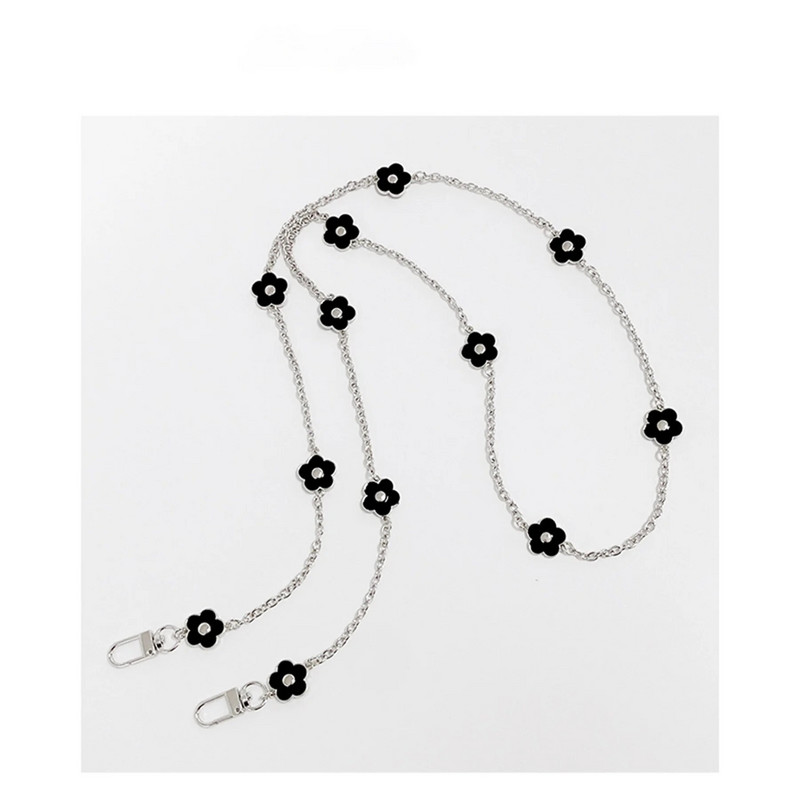 Korejski mobilni telefon Corssbody naramenice Metalna užeta s crnim cvijetom i cvjetnim narukvicama Lanac za iPhone 14 13 Pro Max Samsung Flip 3 4