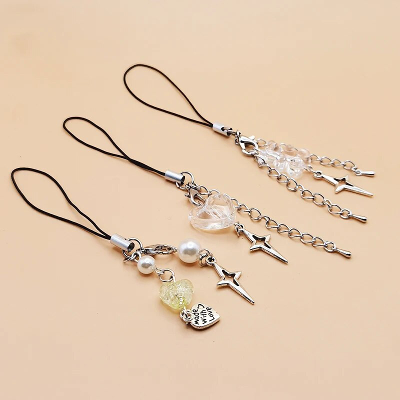 Originaalsed DIY käsitsi valmistatud armsad telefonivõrud Y2K naiste ripats Kawaii võtmehoidja rihmapael koos tähepärliga karu multifilmitarvikutega