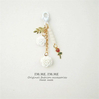 8 krāsu 3D rožu kamēlijas atslēgu piekariņš, sieviešu, meiteņu, saldo pērļu pušķu ziedu atslēgu piekariņš ar metāla lapiņu austiņu maciņa somas dekorēšanai