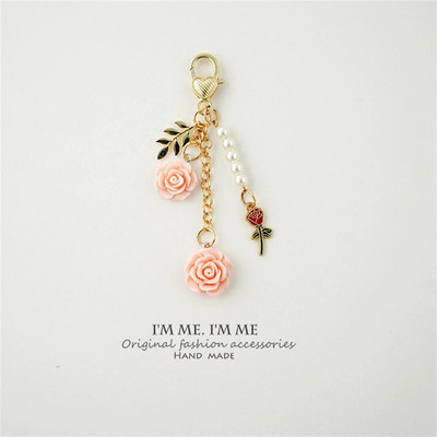 8 krāsu 3D rožu kamēlijas atslēgu piekariņš, sieviešu, meiteņu, saldo pērļu pušķu ziedu atslēgu piekariņš ar metāla lapiņu austiņu maciņa somas dekorēšanai
