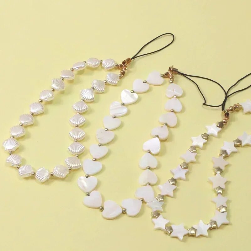 Love Heart Shell Beaded Αλυσίδες Κινητού Τηλεφώνου Κρεμαστό Κρεμαστό Μπρελόκ Απλή Θήκη Αξεσουάρ Κοσμήματα Γυναικεία γούρια