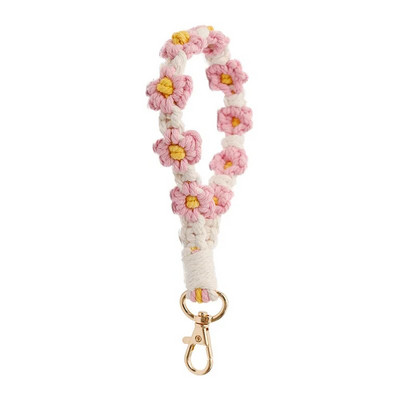 Daisy Flower Macrame rokas atslēgu piekariņš Boho atslēgu piekariņa siksniņa Rokas štrope Rokassprādze Atslēgu piekariņš Austs aproce automašīnas atslēgu aksesuāriem