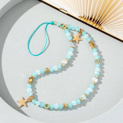 Moodne akrüülist mobiiltelefoni kett Viie otsaga tärniga ripats helmestega telefonipael Mobiiltelefoni riputusnöör naistele ehted