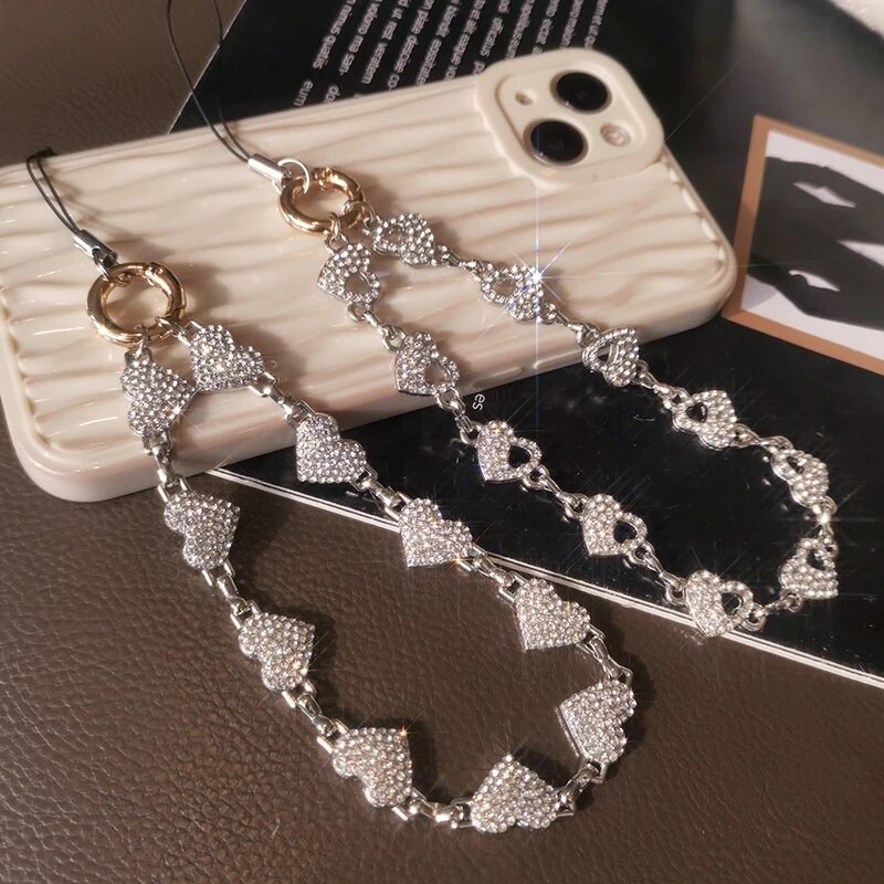 Īsa stila rhinestone plaukstas kulons mobilā tālruņa aukla mīlestības ķēde, izdobta kulons universāls tālruņa futrālis pret nozaudēšanu