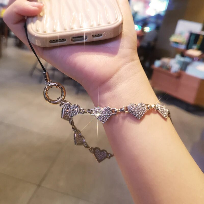 Īsa stila rhinestone plaukstas kulons mobilā tālruņa aukla mīlestības ķēde, izdobta kulons universāls tālruņa futrālis pret nozaudēšanu