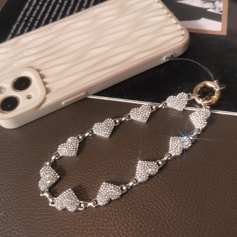 Īsa stila rhinestone plaukstas kulons mobilā tālruņa aukla mīlestības ķēde, izdobta kulons universāls tālruņa futrālis pret nozaudēšanu