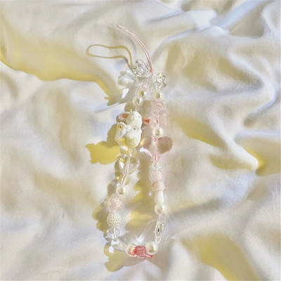 Kristāla jewry ziedi ar pērlītēm mobilā tālruņa ķēde pret pazaudēšanu virves siksna Akrila pērlītes mobilā tālruņa futrālis, pakarināms ar vadu