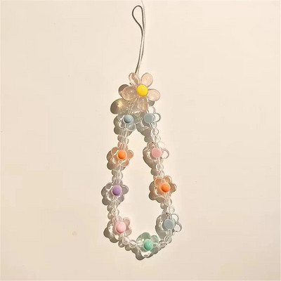 Kristāla jewry ziedi ar pērlītēm mobilā tālruņa ķēde pret pazaudēšanu virves siksna Akrila pērlītes mobilā tālruņa futrālis, pakarināms ar vadu