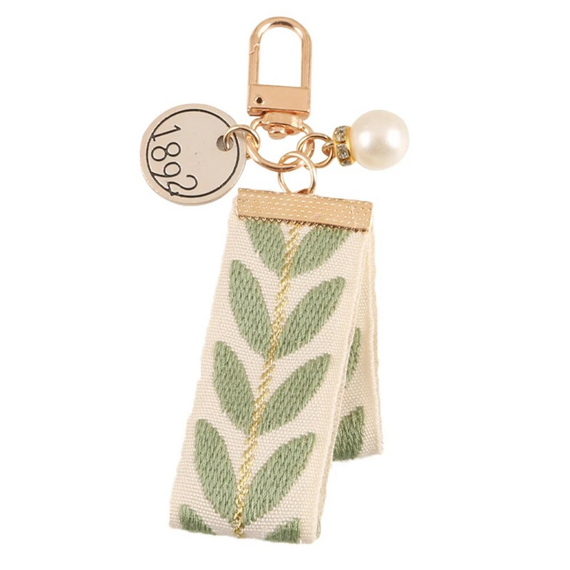 Kwaii valge pärliga helmestega võtmehoidja Creative Leaf lindist käevõru võtmehoidja naistele tüdrukutele auto käekoti telefoniümbris rippuvad kingitused