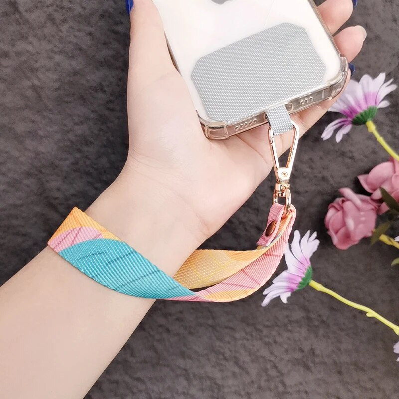 Κοντό φορητό μενταγιόν, έγχρωμο μοτίβο, υφαντό λουρί, γενική θήκη τηλεφώνου με ιμάντα καρπού γενικής χρήσης, λουράκι κινητού τηλεφώνου