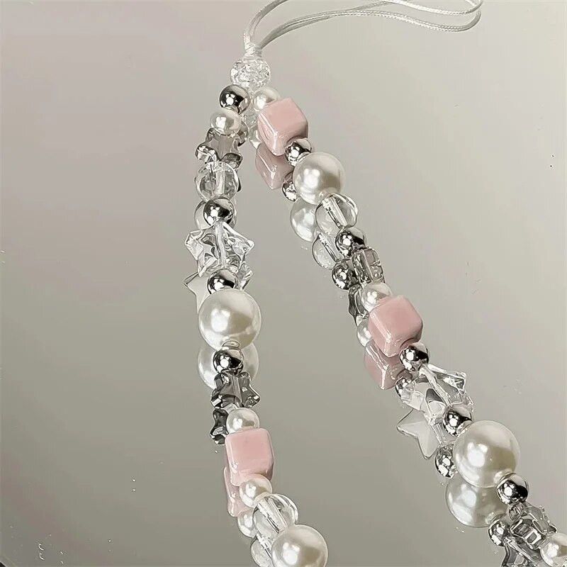 INS Korea Star Cute Charm Akrüülist pärlite imitatsiooniga telefonikett Sweet Accessories Kingitus Käevõru Unisex Tüdrukutele Ehted