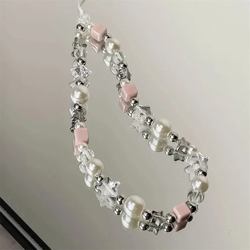 INS Korea Star Cute Charm Akrüülist pärlite imitatsiooniga telefonikett Sweet Accessories Kingitus Käevõru Unisex Tüdrukutele Ehted