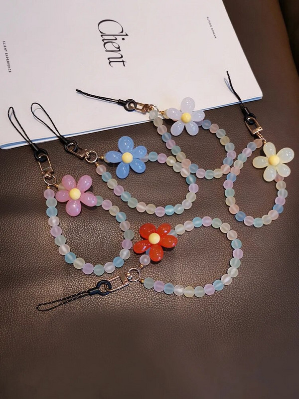 Īsi ziedi Mobilais telefons, siksniņa Candy krāsa plaukstas virve Rokassprādze pret pazaudēšanu tālruņa futrālis, atslēgu piekariņš, meiteņu soma, aksesuārs