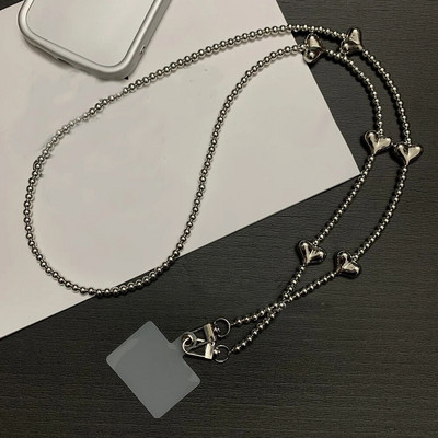 Luksusa mobilais tālrunis Corssbody Virves siksnas Sliver Love Heart Beads rokassprādzes ķēde iPhone 14 13 12 Pro Max Samsung Flip 3 4