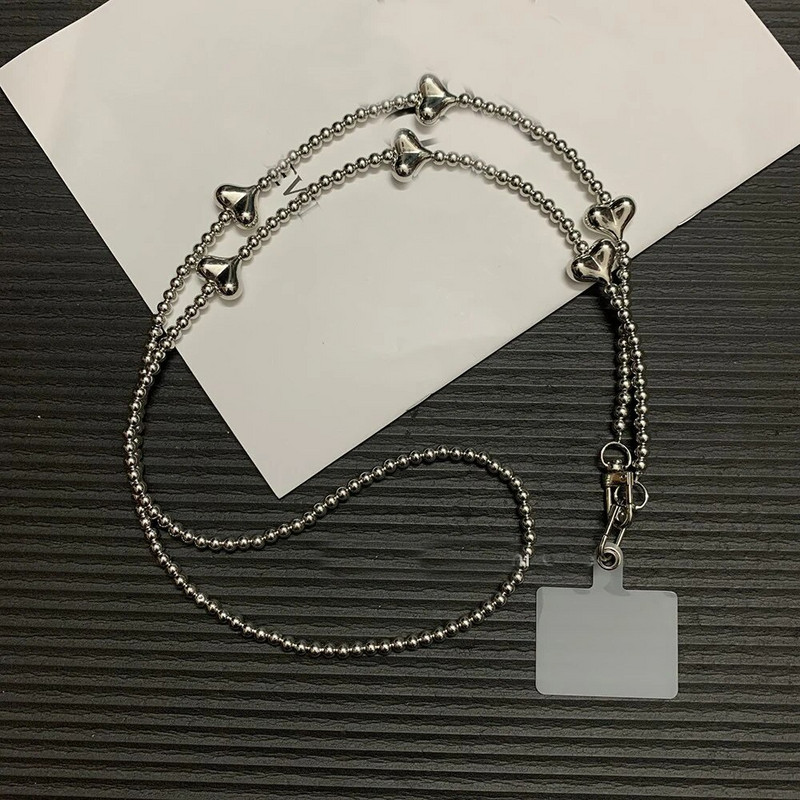 Luksusa mobilais tālrunis Corssbody Virves siksnas Sliver Love Heart Beads rokassprādzes ķēde iPhone 14 13 12 Pro Max Samsung Flip 3 4