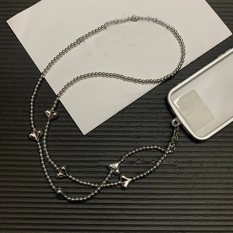 Luksusa mobilais tālrunis Corssbody Virves siksnas Sliver Love Heart Beads rokassprādzes ķēde iPhone 14 13 12 Pro Max Samsung Flip 3 4