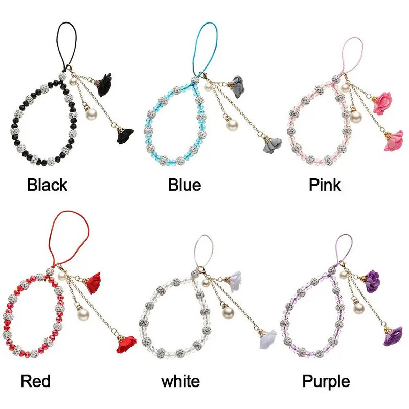 Modes kulons ziedu rokassprādze Mobilā tālruņa aukla Kristāla tālruņa siksniņas Piekarināma virve Siksna Rokas virve Pretnozaudēšanas aukla