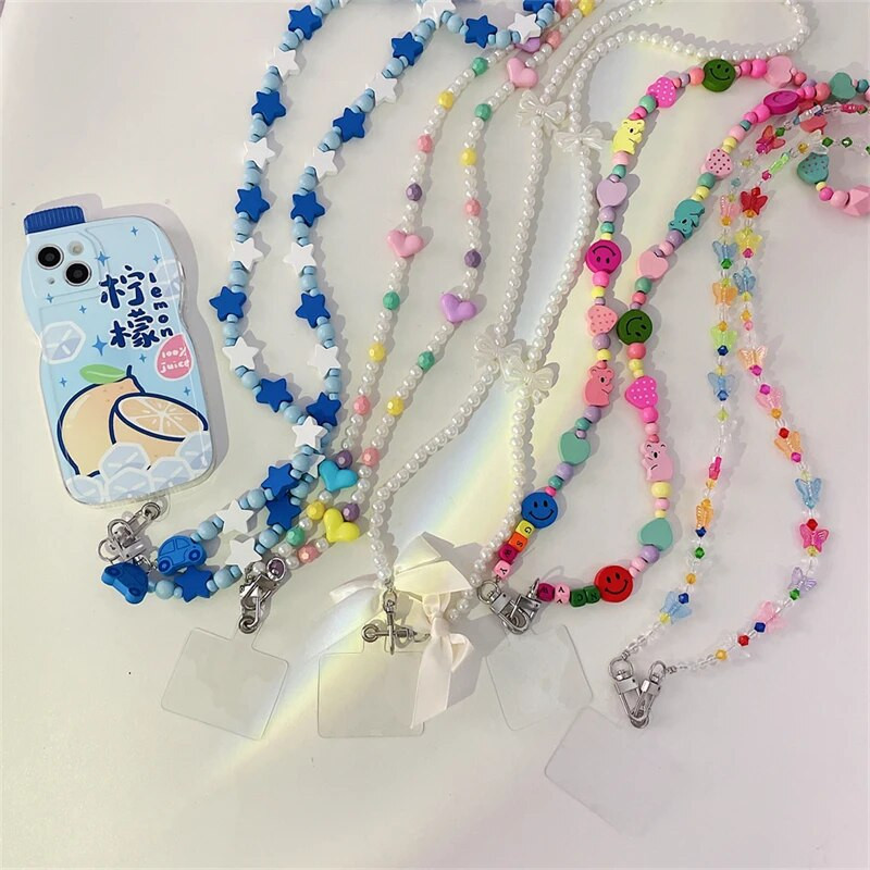 Koreja Cute Star Crossbody Virves siksnas tālruņa rokassprādze Sievietēm Pērļu ķēde mobilā tālruņa kulons, šarms pret pazaudēšanu štropes rotaslietas