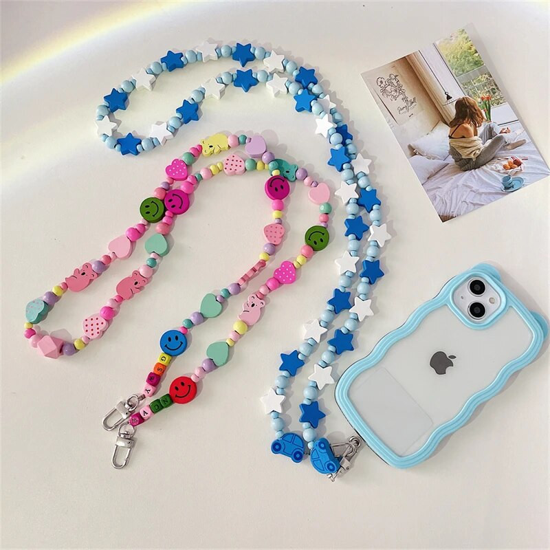 Koreja Cute Star Crossbody Virves siksnas tālruņa rokassprādze Sievietēm Pērļu ķēde mobilā tālruņa kulons, šarms pret pazaudēšanu štropes rotaslietas