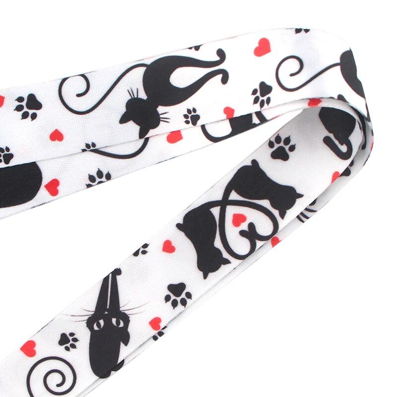 JF0080 Jauka, melna kaķa aukla, suņa ķepas kakla siksna atslēgai ID kartei mobilā tālruņa siksniņas žetonu turētājs DIY piekāršanas virves piederumi