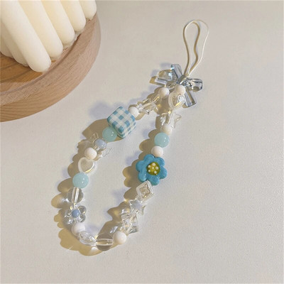 Korea magusavärviline lilleline süda helmestega mobiiltelefoni kett, naised tüdrukud, armsad multikad karu vibusõlme telefoniümbris, kaelapael.