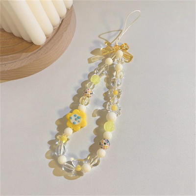 Korea magusavärviline lilleline süda helmestega mobiiltelefoni kett, naised tüdrukud, armsad multikad karu vibusõlme telefoniümbris, kaelapael.