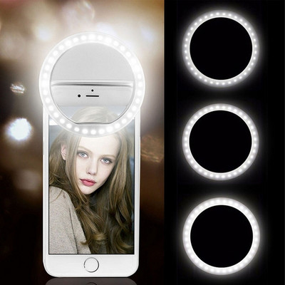 Φωτιστικό δαχτυλιδιού USB φόρτισης LED Selfie Δαχτυλίδι λυχνίας φακού κινητού τηλεφώνου LED Selfie για iPhone για Samsung Xiaomi Phone Selfie Light