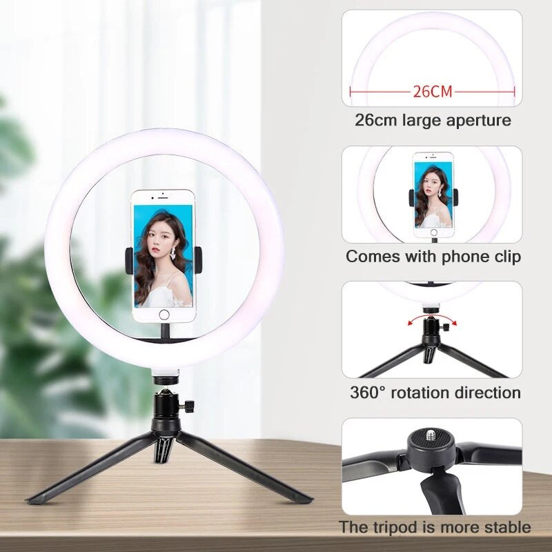 26 cm 10-tolline Led Ring Selfie valgus hämardatav fotograafia valgustuskomplekt USB laadimislamp koos statiiviga otsevideo jaoks 120 lambihelmestega