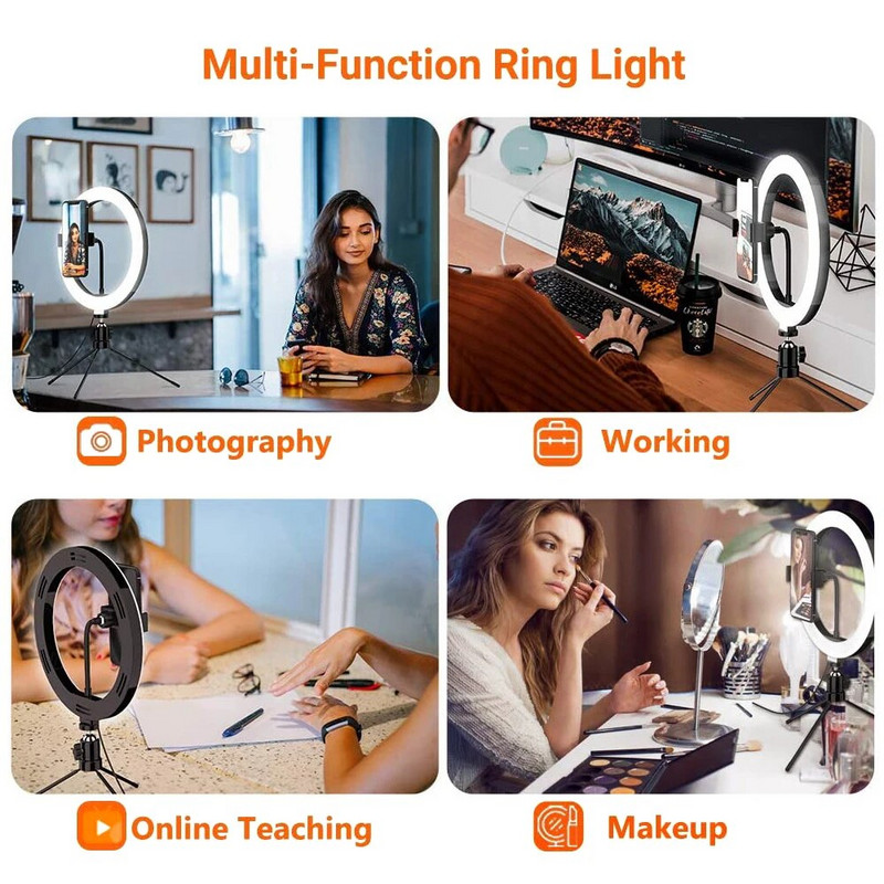 26 cm 10-tolline Led Ring Selfie valgus hämardatav fotograafia valgustuskomplekt USB laadimislamp koos statiiviga otsevideo jaoks 120 lambihelmestega