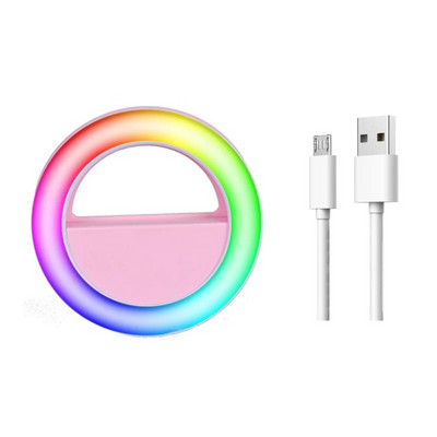 Lumină inel pentru selfie cu LED pentru lentile de telefon mobil Lumini portabile RGB colorate pentru lampă bliț pentru telefonul mobil YouTube Iluminare de umplere live