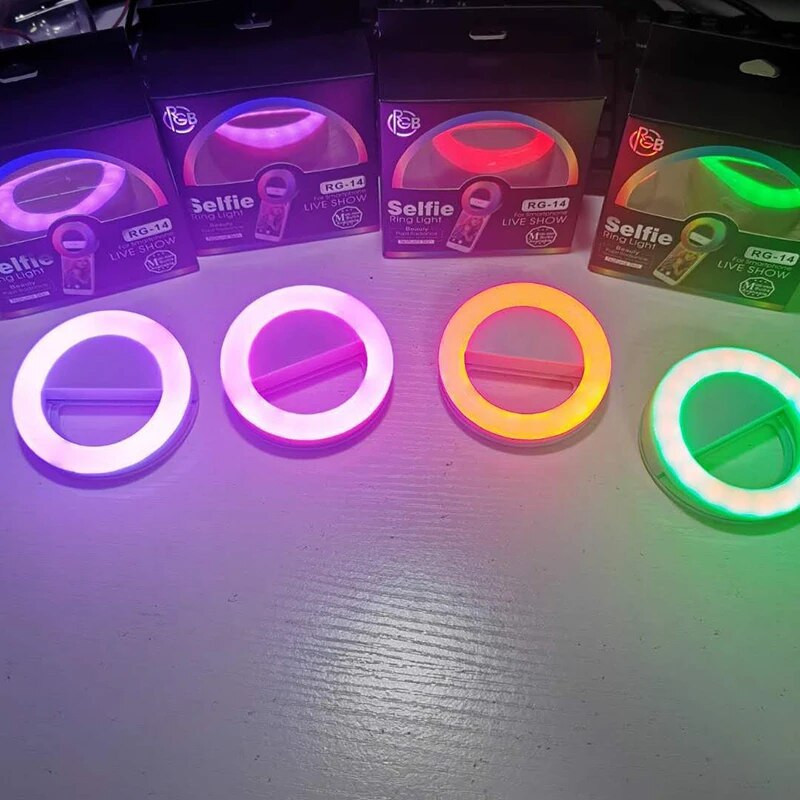 LED pašbildes gredzena gaisma mobilā tālruņa objektīvam, pārnēsājams RGB krāsains zibspuldzes lampas apgaismojums YouTube mobilā tālruņa tiešraides apgaismojumam