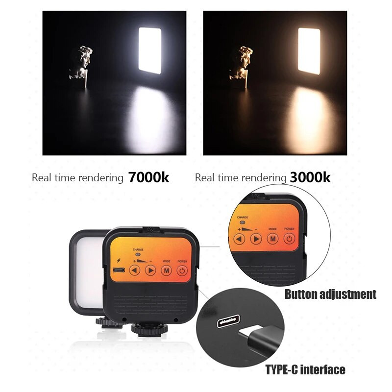 WL62 nešiojama LED vaizdo mini užpildymo lemputė, skirta fotoaparato išmaniajam telefonui GoPro nešiojamajam kompiuteriui, universali asmenukės reguliuojama fotografavimo užpildymo lempa