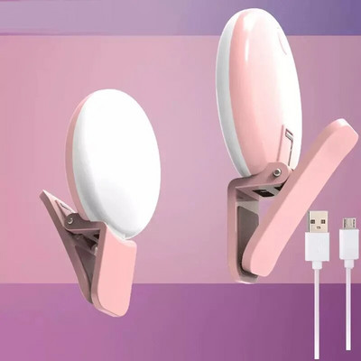 Mini Selfie Ring Light LED Flash Telefon Lentilă Lumină USB Reîncărcabil Clip Telefon mobil Lampă de umplere Femei Selfie Lights