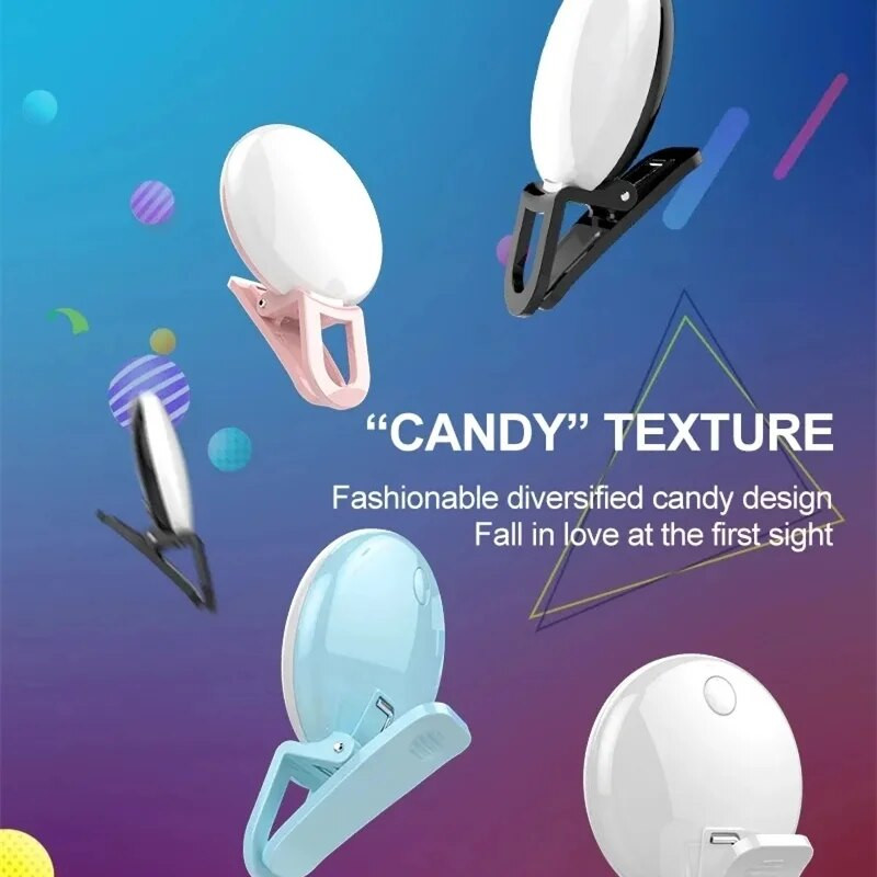 Mini pašbildes gredzena gaismas LED zibspuldzes tālruņa objektīva gaisma USB uzlādējams klips Mobilā tālruņa uzpildes lampa sieviešu pašbildes gaismas