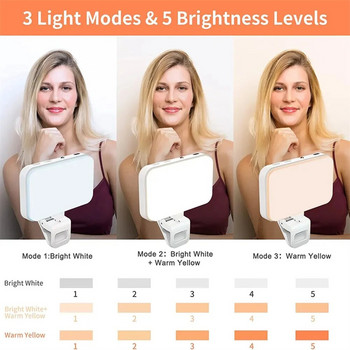F6 Selfie Light Clip On Phone Light Регулирана 3 светлинни режима Преносима LED запълваща светлина за мобилен телефон, таблет, лаптоп, камера