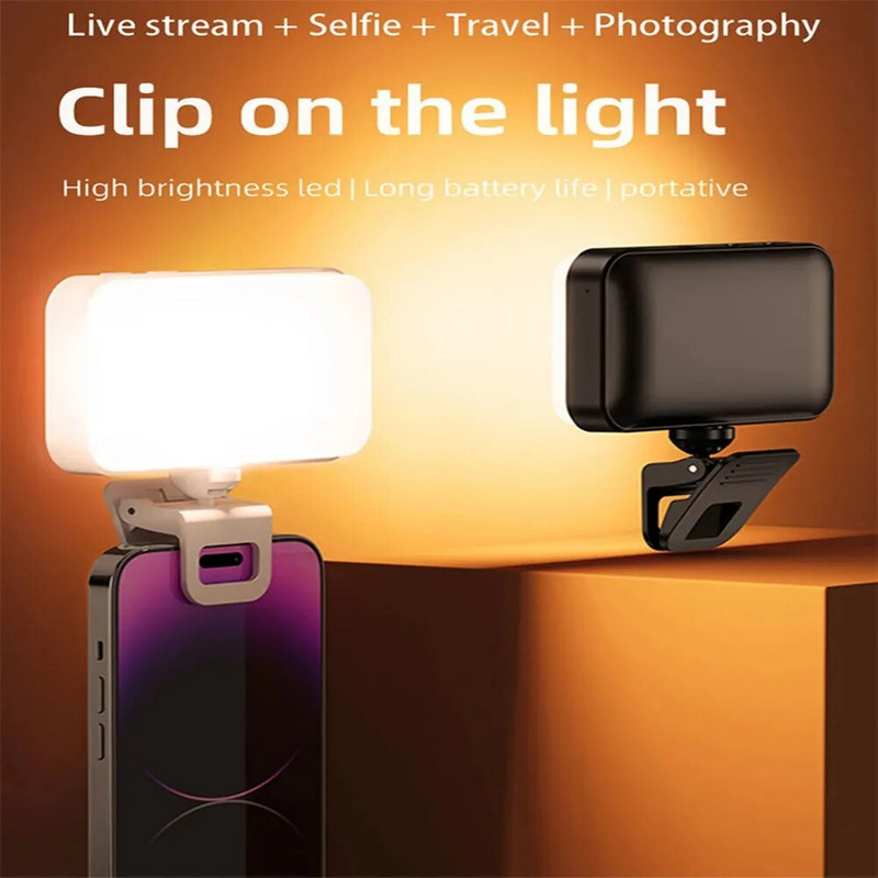 F6 pašbildes gaismas klips tālruņa apgaismojumam ar pielāgotu 3 gaismas režīmiem portatīvais LED uzpildes gaisma mobilā tālruņa planšetdatora klēpjdatora kamerai