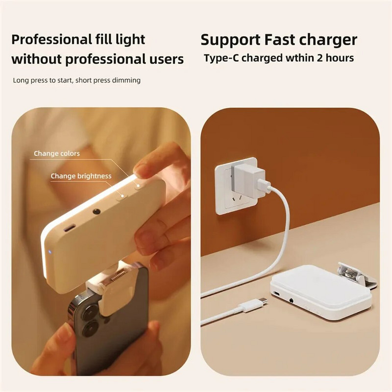 F6 pašbildes gaismas klips tālruņa apgaismojumam ar pielāgotu 3 gaismas režīmiem portatīvais LED uzpildes gaisma mobilā tālruņa planšetdatora klēpjdatora kamerai