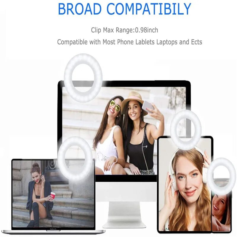 Jaunināt 3200K-6500K LED klipu gredzena gaisma 40 LED lampas pašbildes aizpildīšanas gaismas iPhone Andriod mobilā tālruņa USB uzlādes uzlabošanas lampa