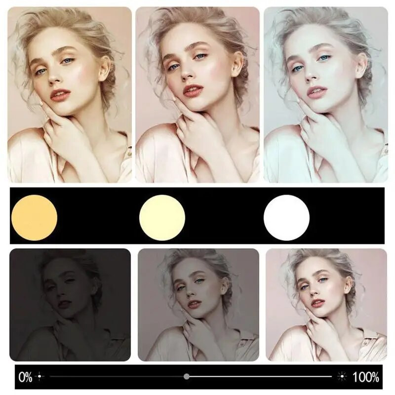 Pašbildes uzpildes gaismas klips uz Led gaismiņas tālruņa pašbildes gredzena gaismai ar statīvu, pārnēsājamu pārnēsājamu uzpildes lampiņu tālruņa fotoattēliem