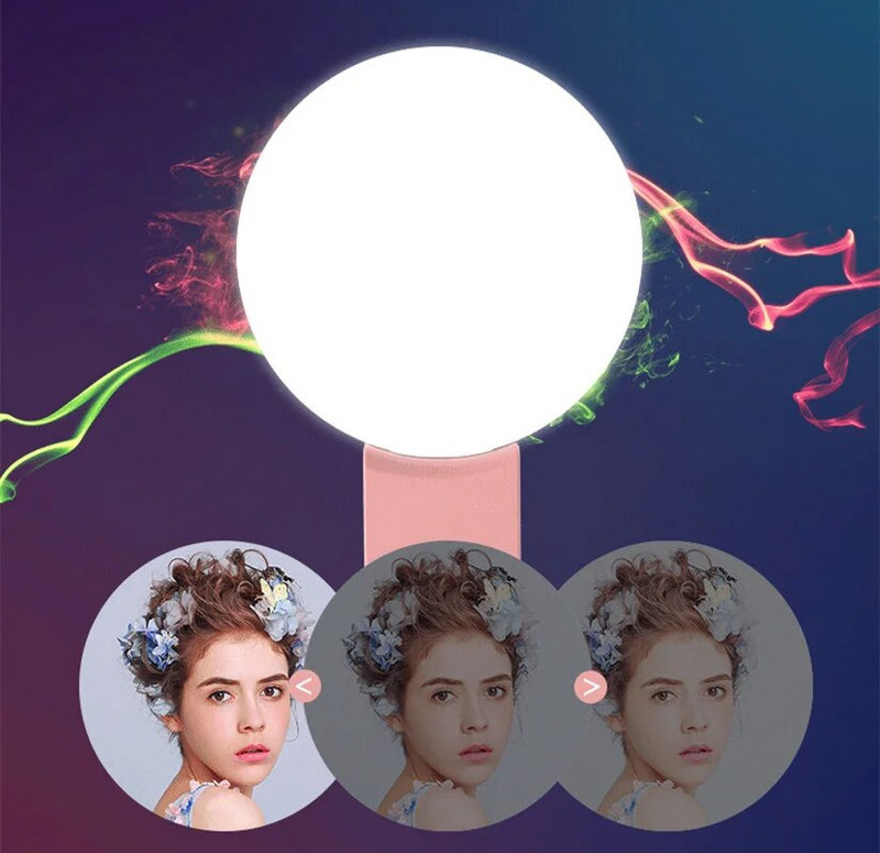 Karsts universāls pašbilde, LED gredzena zibspuldze, pārnēsājama mobilā tālruņa gaismas diodes Skaistuma apgaismojums nakts tumsas pašbilde mobilā tālruņa kamerai