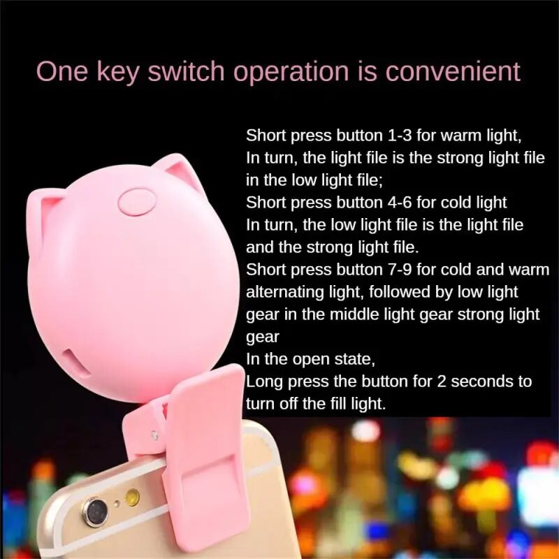 Uzlādējams tālruņa zvana gaismas LED pašbildes klips iPhone tālrunim Samsung vairāku pārnesumu regulējams tālruņa lampas pildījuma pašbildes apgaismojums