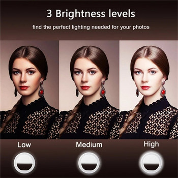 Ring Light Лампа за селфи LED Flash Mini Ringlight за iPhone Samsung Huawei Xiaomi Phone 3 нива на яркост Пръстен за селфи за момичета