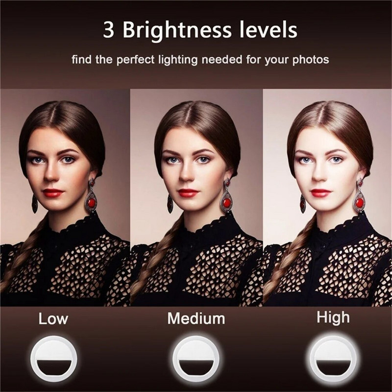 Helivalgusti Selfie lamp LED-välklamp minihelivalgusti iPhone`ile Samsung Huawei Xiaomi telefoni 3 heleduse tasemega Selfie sõrmus tüdrukutele