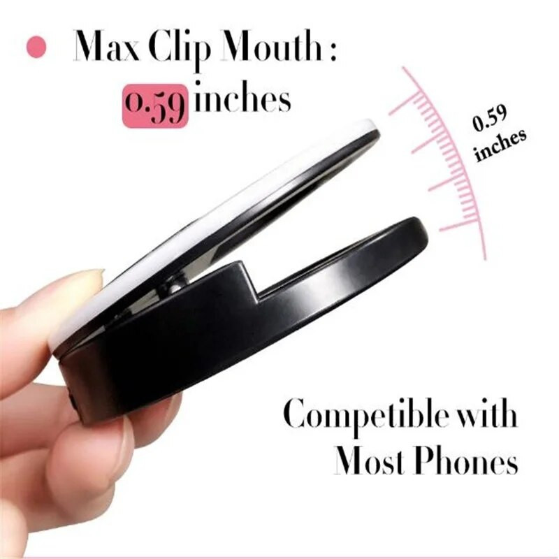 Helivalgusti Selfie lamp LED-välklamp minihelivalgusti iPhone`ile Samsung Huawei Xiaomi telefoni 3 heleduse tasemega Selfie sõrmus tüdrukutele