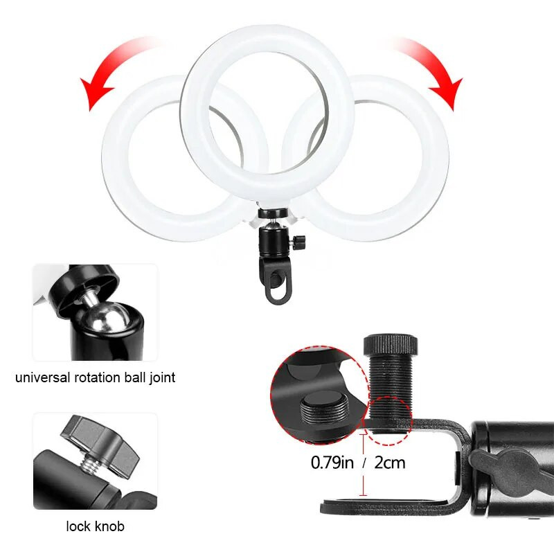 6 ιντσών Selfie Ring Light Fill Light Ringlight & Clip OR Tripod for Youtube Live Streaming Studio Video LED Dimmable Photography