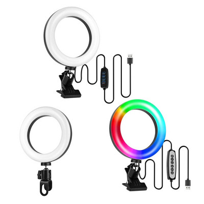 Selfie Light Selfie Led Ring Light Selfie Lamp Flash with Pan Tilt Clip RGB Circle Light for Phone Light Laptop Zoom Calls Live