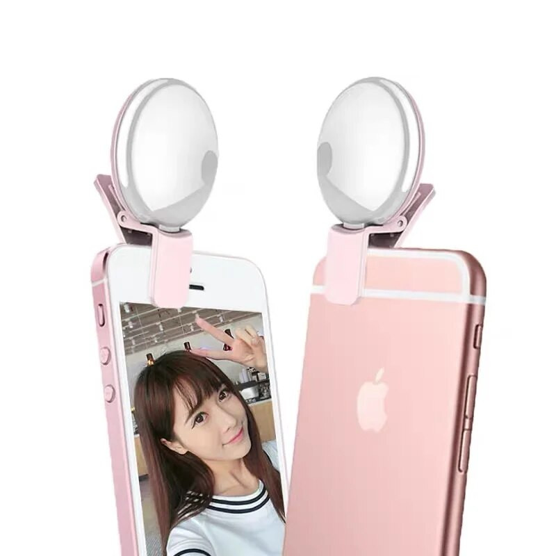 Pārnēsājamā mobilā tālruņa zibspuldzes gaismas mazs mini LED trīs pieturu aptumšot aplis pašbildes gaismas lampas krelles USB uzlādējams